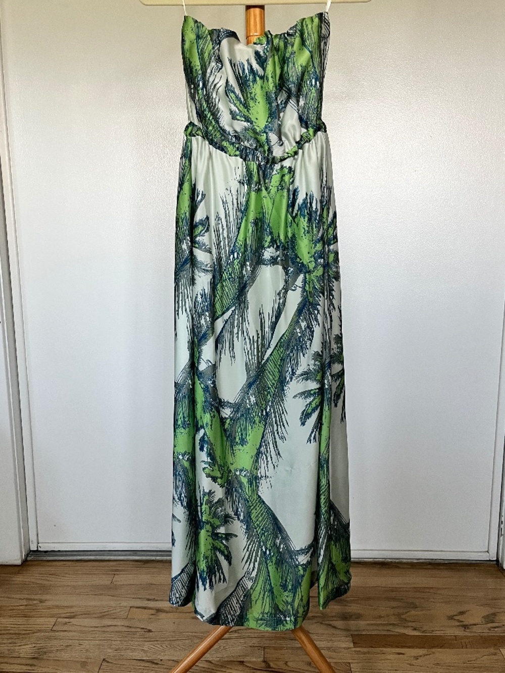 Anthropologie Maeve Tropical long silk strapless dress, size X-Small